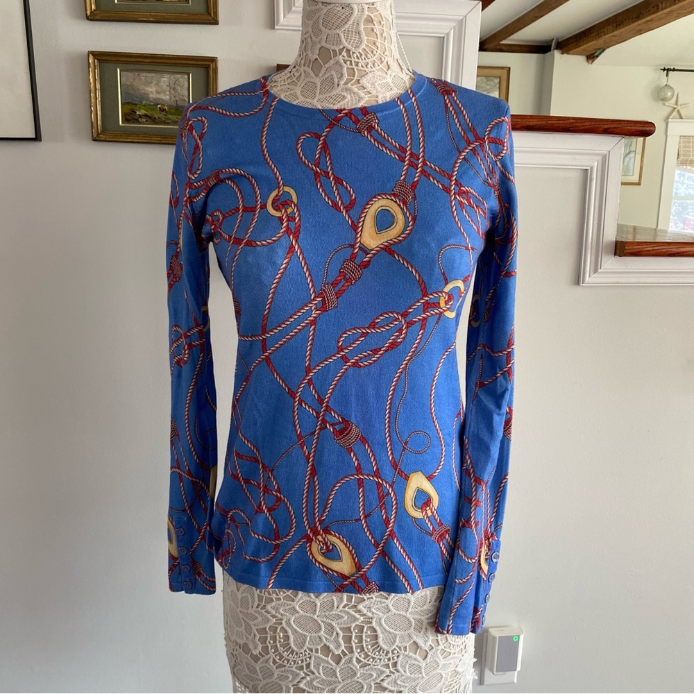 J. MCLAUGHLIN Blue Nautical Print Crewneck Sweater Small